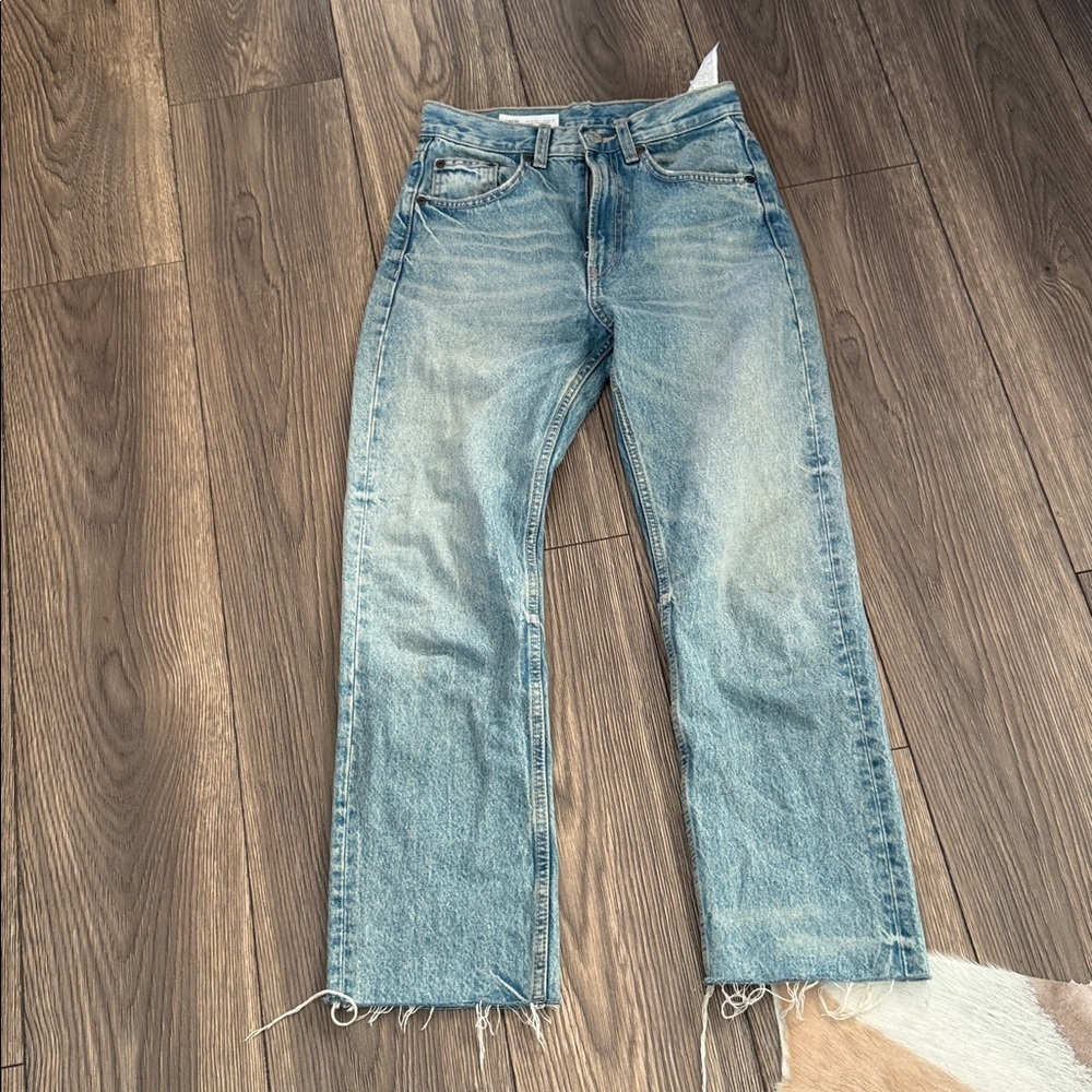 Jeans size 2 rigid denim straight leg oversized No stretch high waisted by Zara